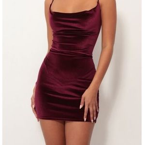 Cowl Neck Velvet Dress In Wine
